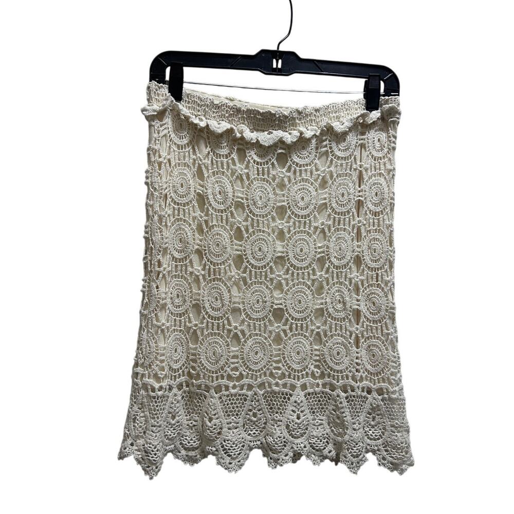 ForCynthia Beachwear M Cream Crochet Skirt Cotton Lined Beachy Coastal Boho - Picture 1 of 8